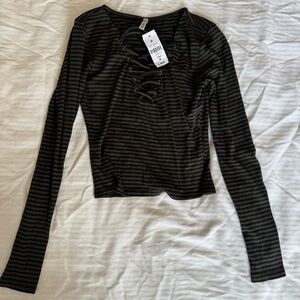 LF Striped Lace-Up Top